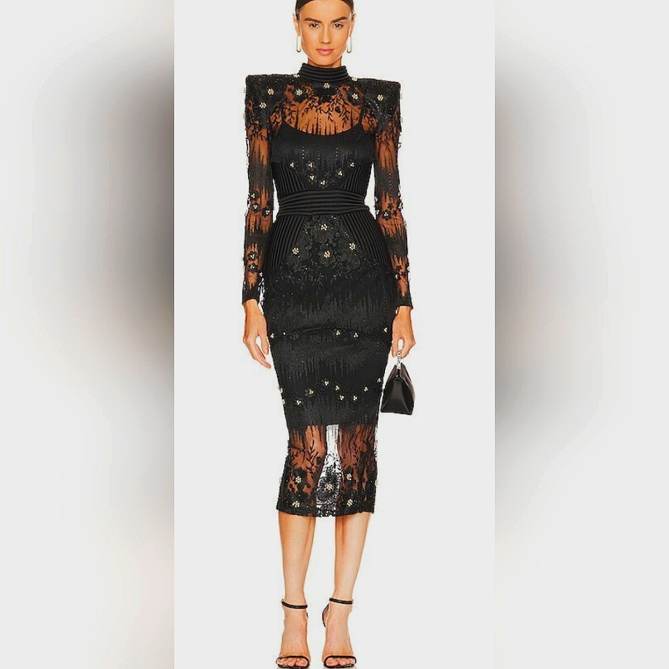 Zhivago Black Sheath Midi Dress With Mock Neck